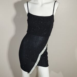 Chic Asymmetrical Black Glitter Dress